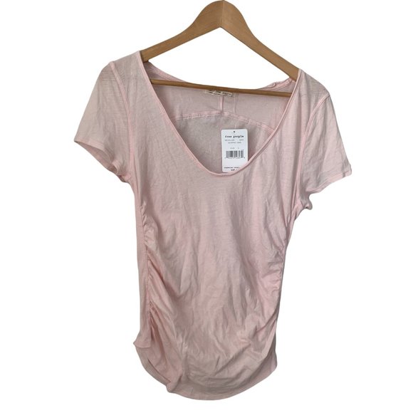Free People Women Pink Rouch Sides T-Shirt Large - Picture 2 of 7